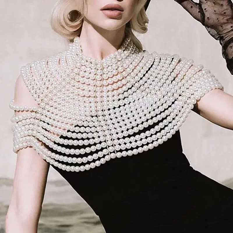Women’s Sexy Beaded Pearl Cami Top - Exaggerated Multi-Layer Halterneck Backless Bra