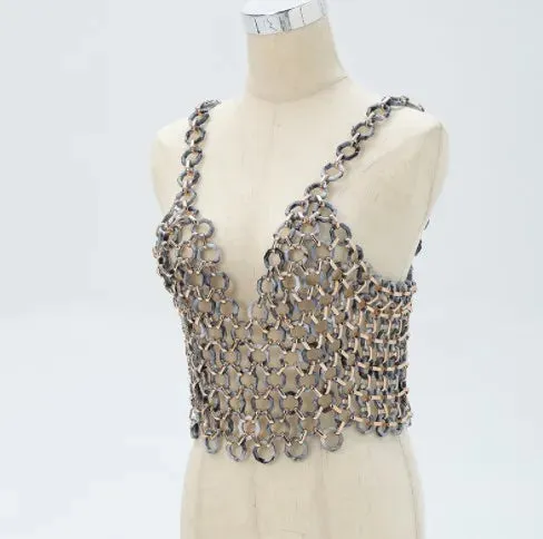 Women’s Sexy Beaded Pearl Cami Top - Exaggerated Multi-Layer Halterneck Backless Bra