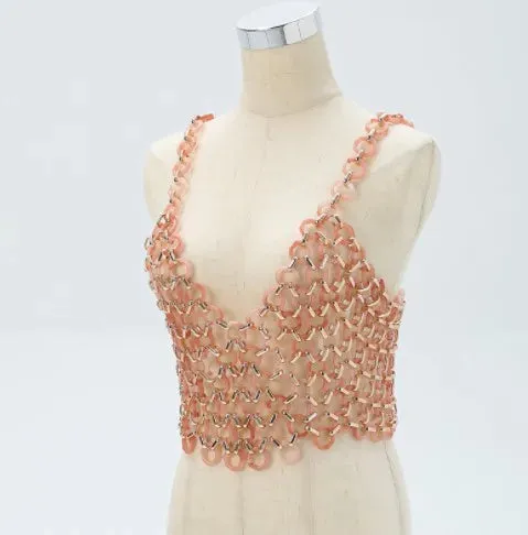 Women’s Sexy Beaded Pearl Cami Top - Exaggerated Multi-Layer Halterneck Backless Bra