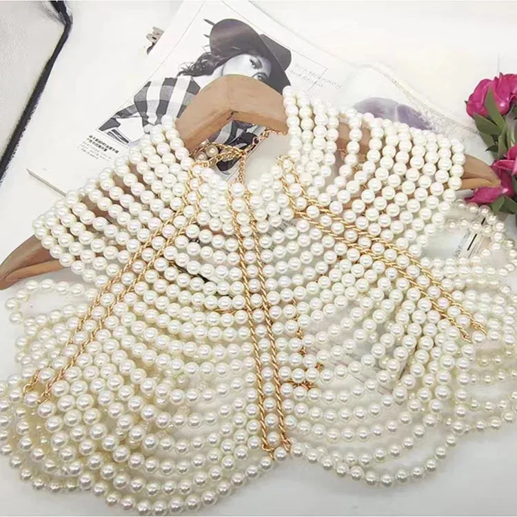 Women’s Sexy Beaded Pearl Cami Top - Exaggerated Multi-Layer Halterneck Backless Bra