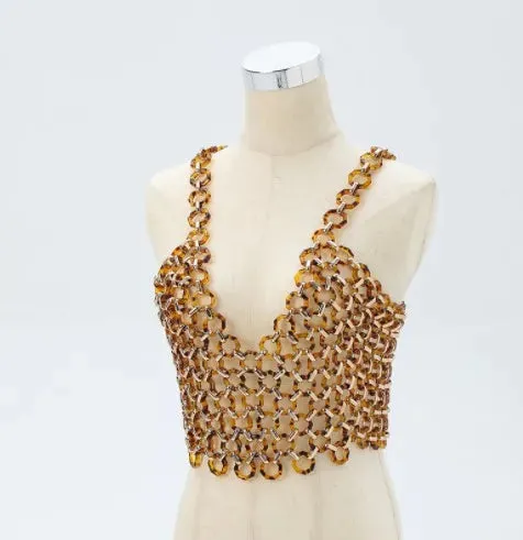 Women’s Sexy Beaded Pearl Cami Top - Exaggerated Multi-Layer Halterneck Backless Bra