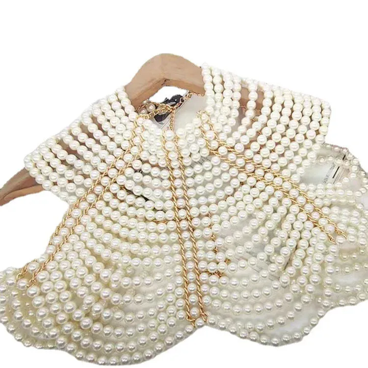 Women’s Sexy Beaded Pearl Cami Top - Exaggerated Multi-Layer Halterneck Backless Bra
