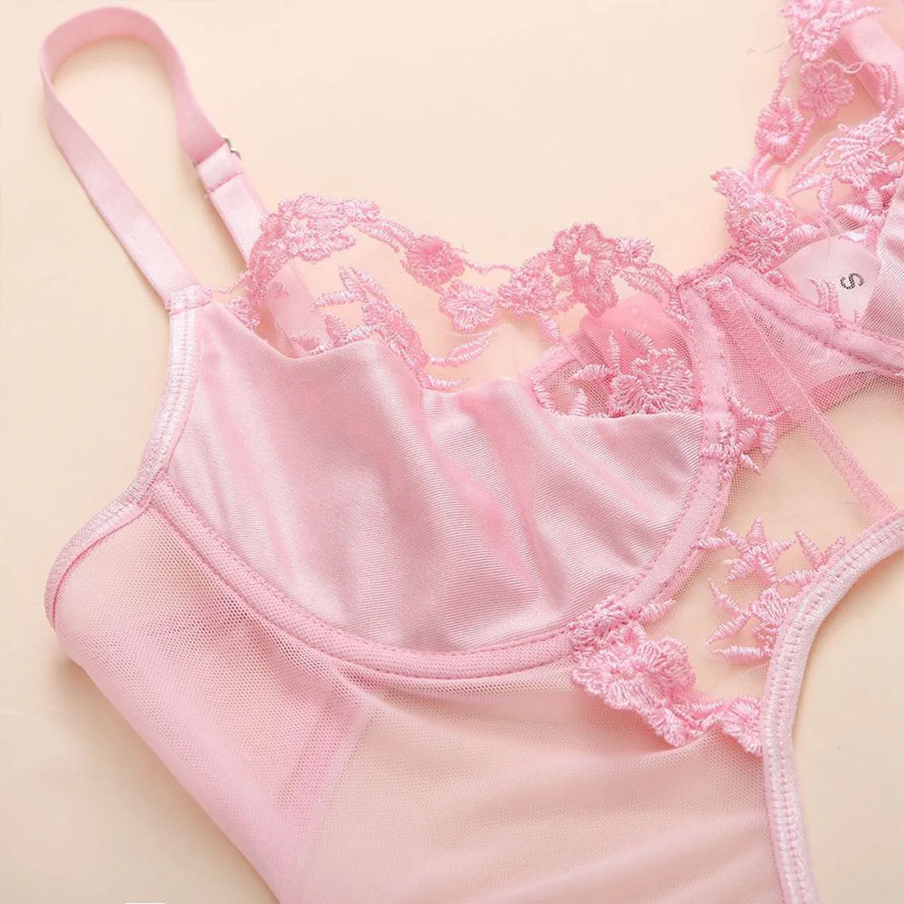 Women's Sexy Lingerie Set with Garter Belt Matching Bra and Panty 4 Piece