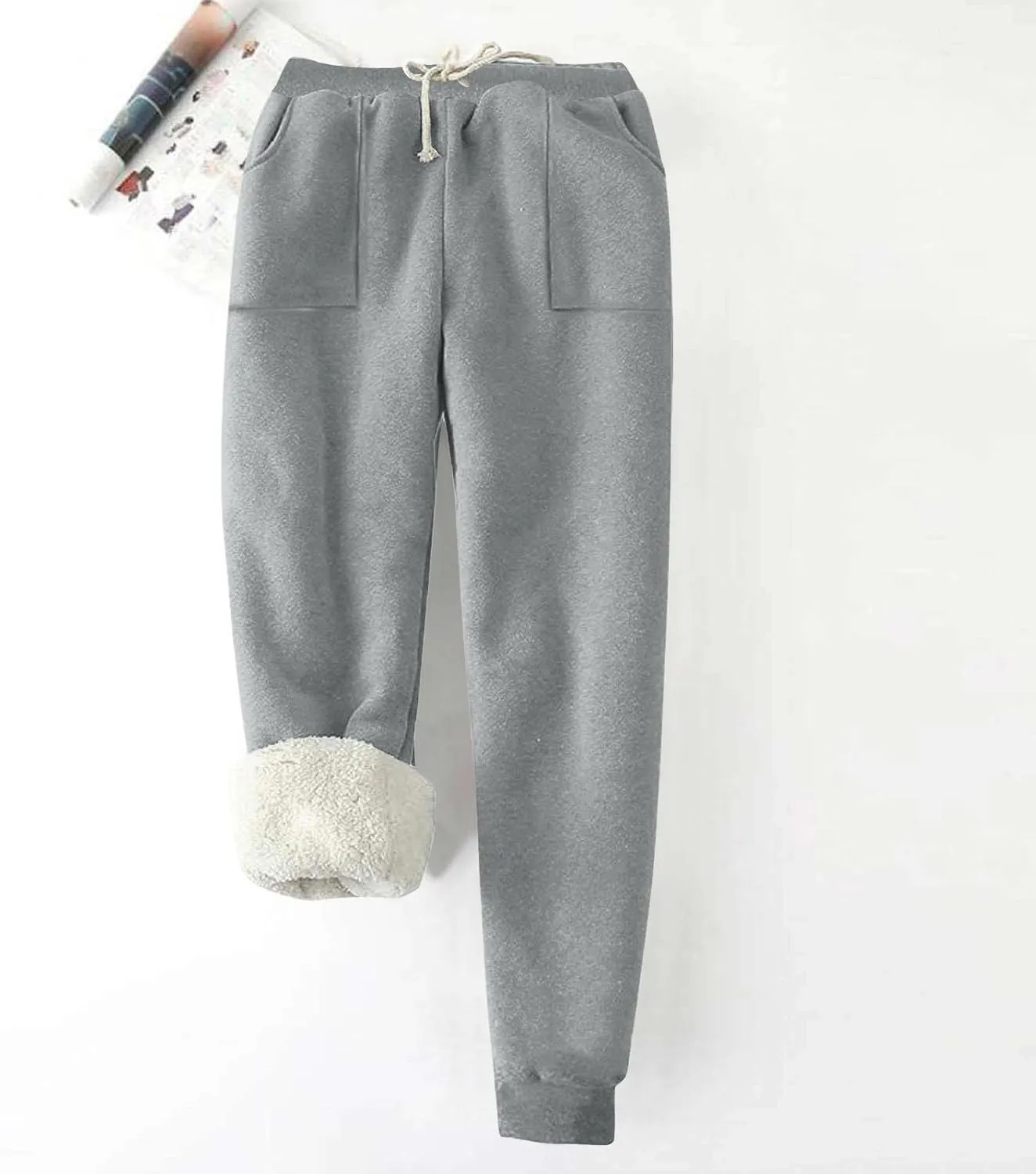 Women's Sherpa Lined Sweatpants with Pockets Winter Warm Jogger Sweatpants Athletic Fleece Lined Pants
