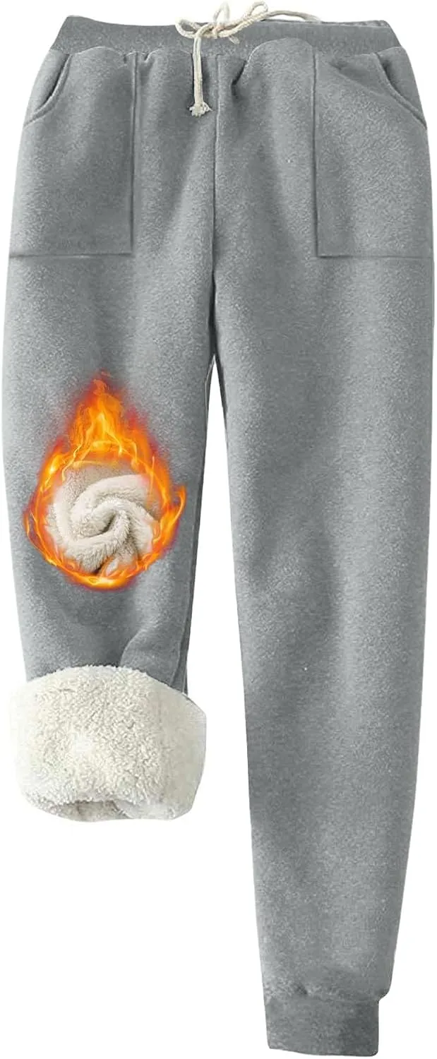 Women's Sherpa Lined Sweatpants with Pockets Winter Warm Jogger Sweatpants Athletic Fleece Lined Pants