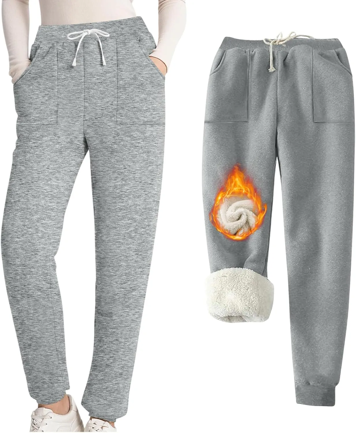 Women's Sherpa Lined Sweatpants with Pockets Winter Warm Jogger Sweatpants Athletic Fleece Lined Pants