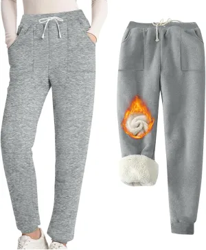 Women's Sherpa Lined Sweatpants with Pockets Winter Warm Jogger Sweatpants Athletic Fleece Lined Pants