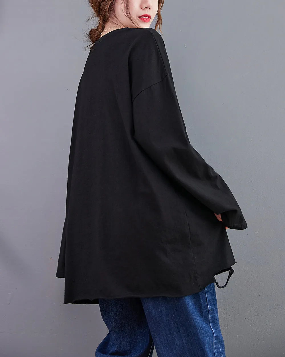Women's Shirt Crewneck Long Sleeve Solid Color Flowy Irregular Hem Top Loose Oversize GA2768