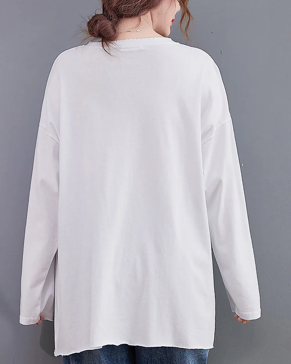 Women's Shirt Crewneck Long Sleeve Solid Color Flowy Irregular Hem Top Loose Oversize GA2768