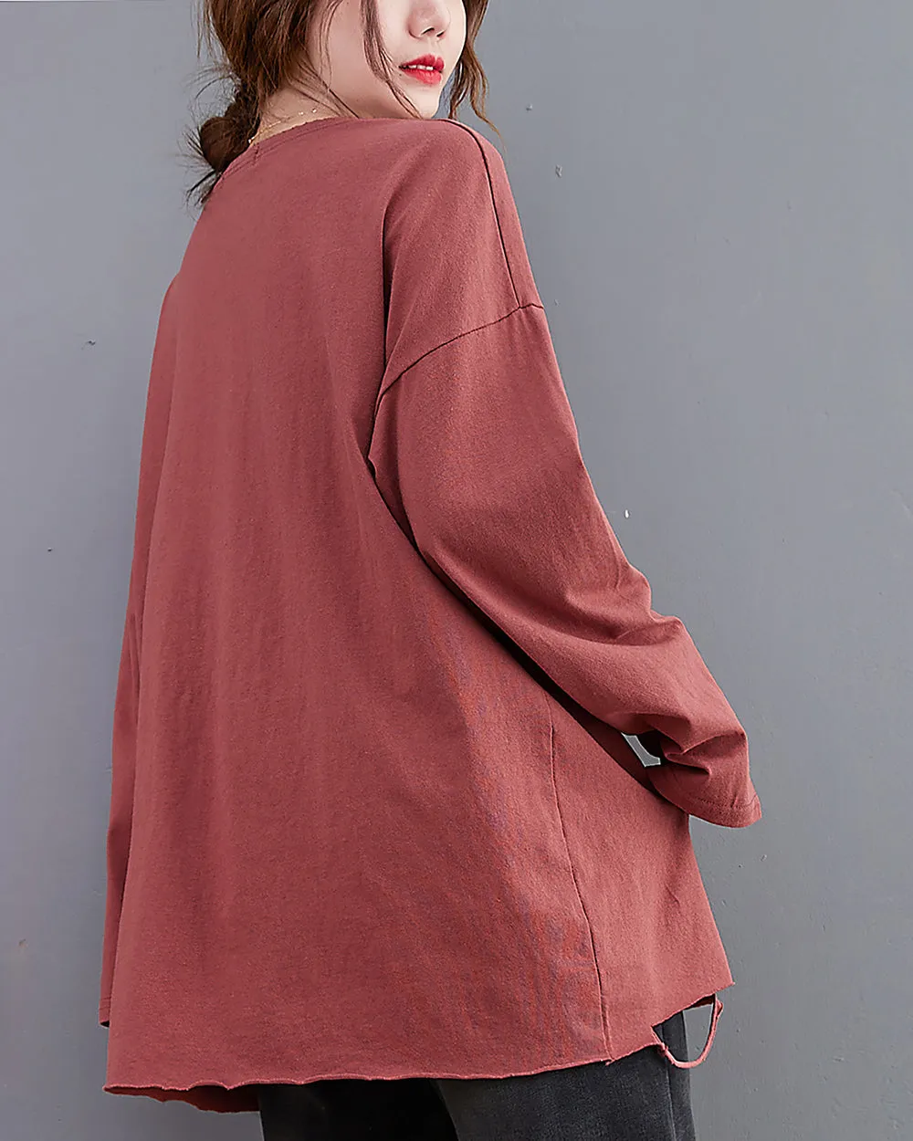 Women's Shirt Crewneck Long Sleeve Solid Color Flowy Irregular Hem Top Loose Oversize GA2768