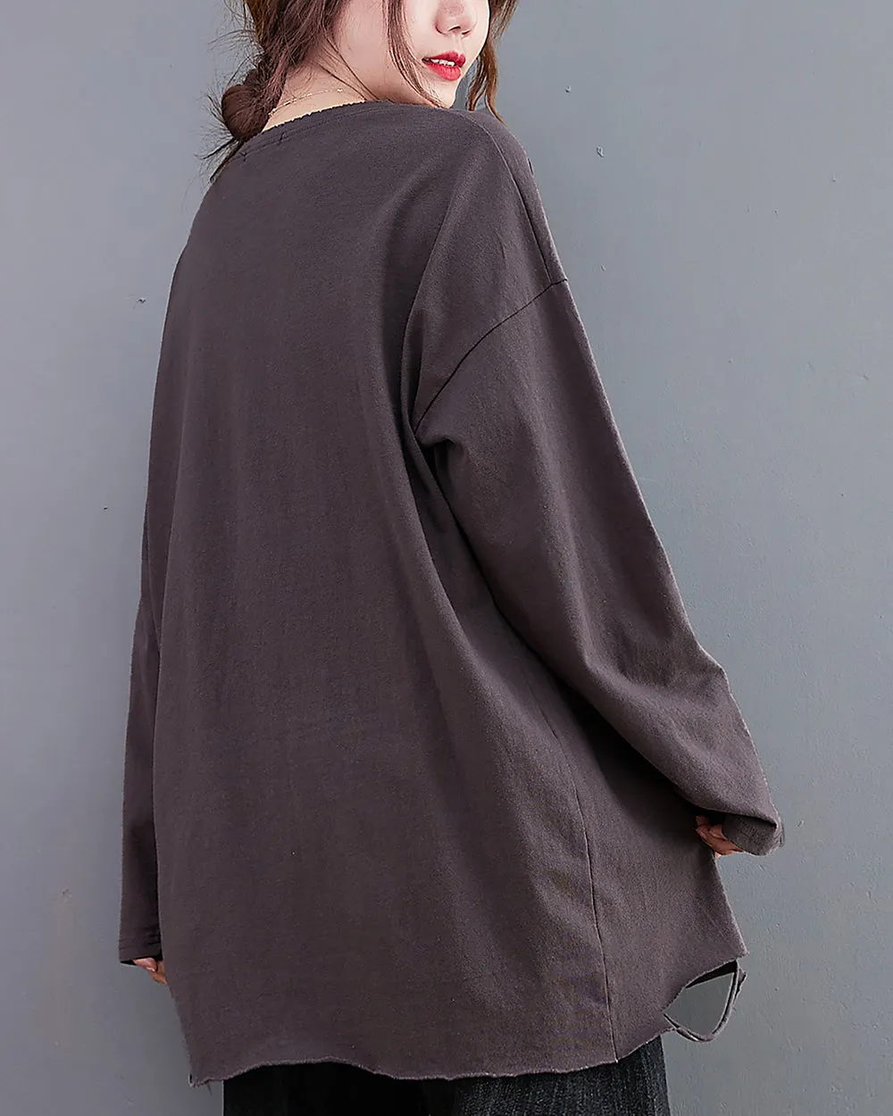 Women's Shirt Crewneck Long Sleeve Solid Color Flowy Irregular Hem Top Loose Oversize GA2768