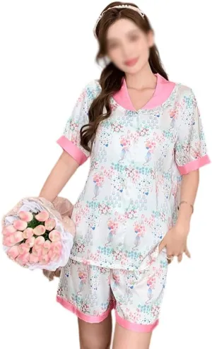 Women's Short Sleeve Shorts Set Ice Silk Satin Silk Pajamas