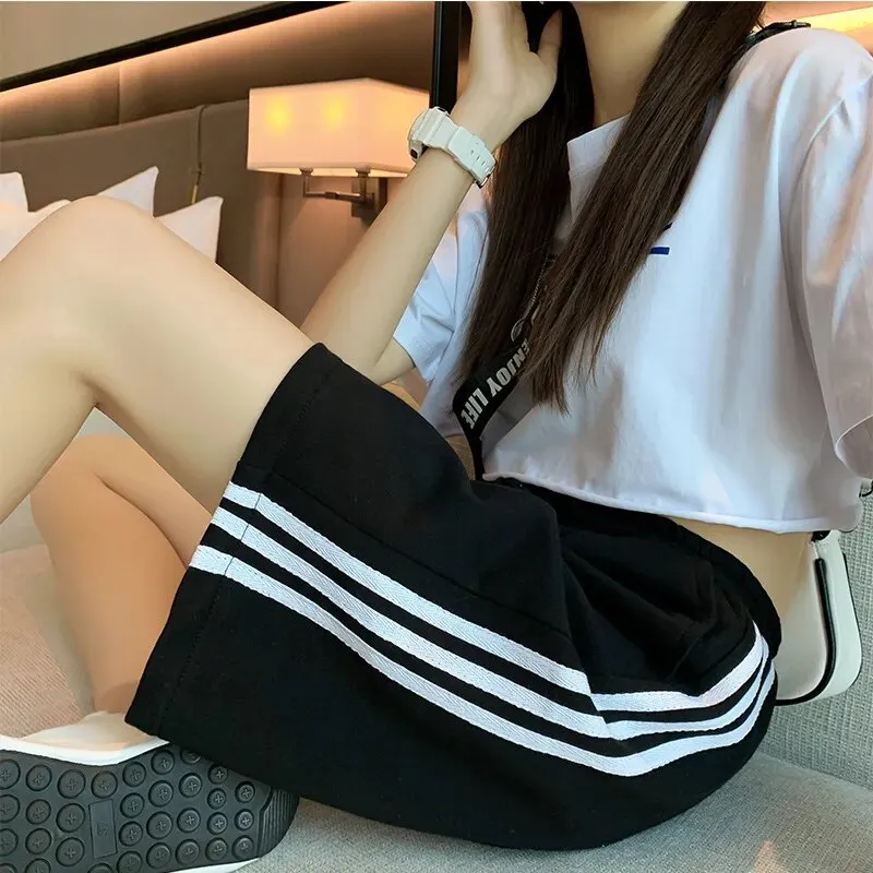 Women's Shorts Summer High Waisted Sports Shorts Loose Bottoms Female Casual Elastic Waist Hot Pants Solid Color Homewear