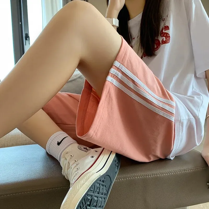 Women's Shorts Summer High Waisted Sports Shorts Loose Bottoms Female Casual Elastic Waist Hot Pants Solid Color Homewear
