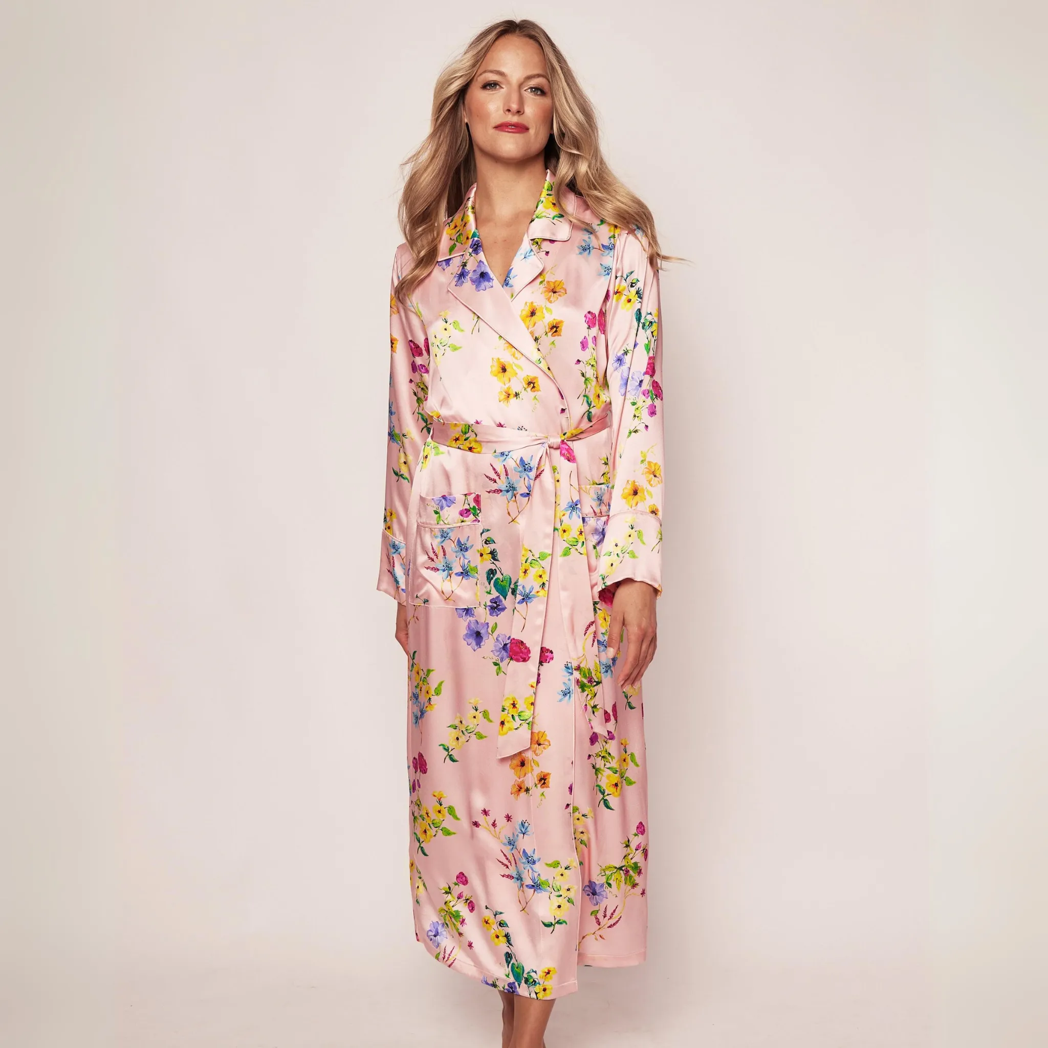 Women's Silk Robe in Blush Brilliant Botanical