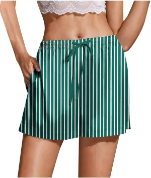Women's Silk Satin Pajama Shorts Casual Striped Summer Drawstring Pj Bottoms Soft Boxer Sleepwear Lounge Shorts with Pockets