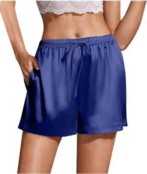 Women's Silk Satin Pajama Shorts Casual Summer Drawstring Sleepwear Pj Bottoms Soft Boxer Lounge Shorts with Pockets