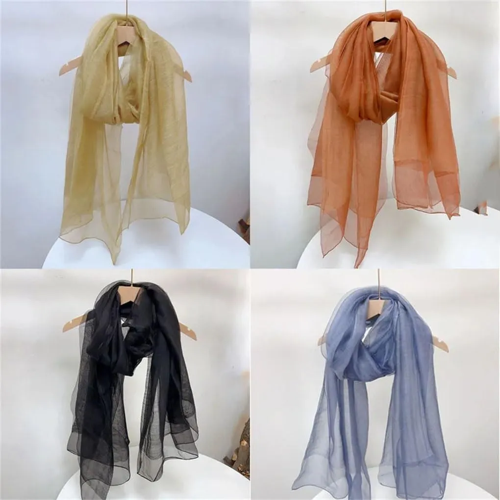 Womens Silk Wool Scarf Lady Warm Shawl Double Layer Silk Scarves