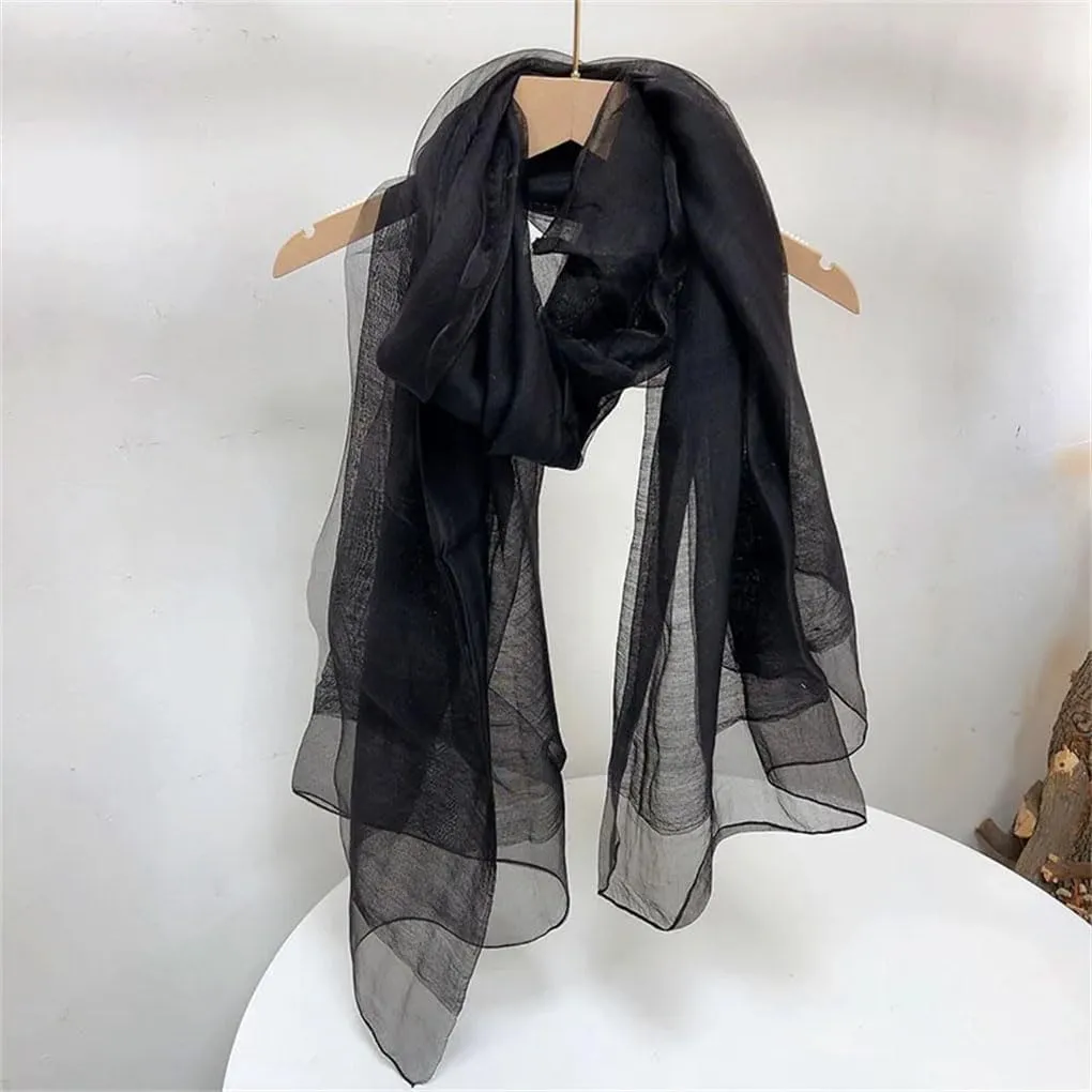 Womens Silk Wool Scarf Lady Warm Shawl Double Layer Silk Scarves