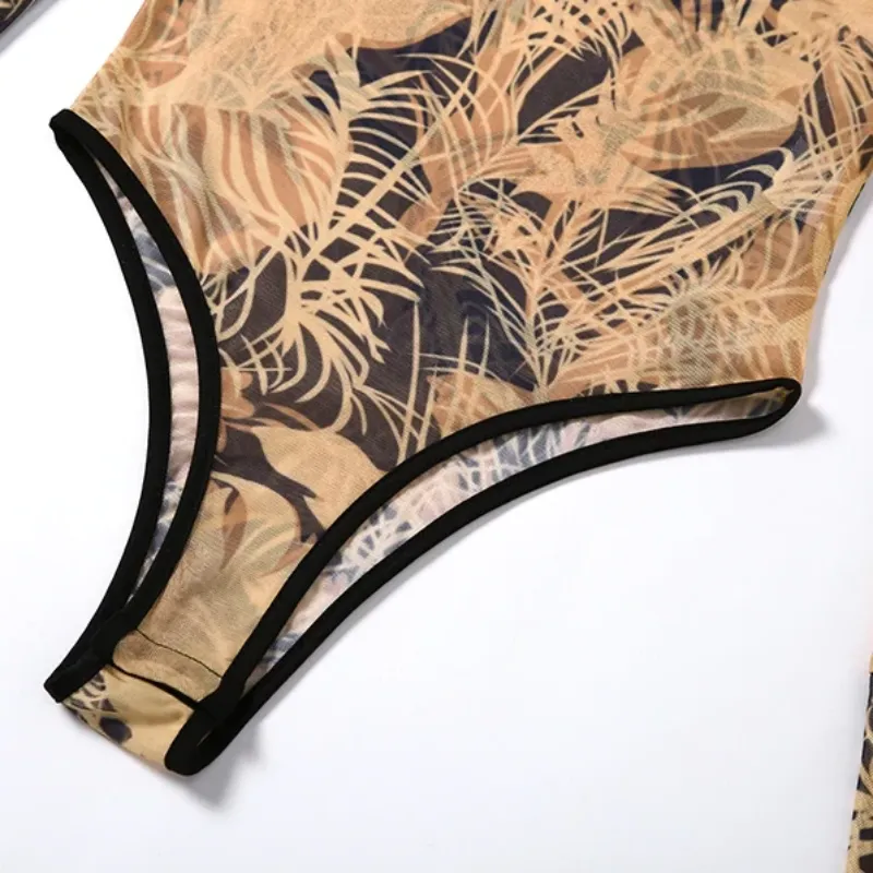 Women's Slim Printed O-Neck Long Sleeve Bodysuit