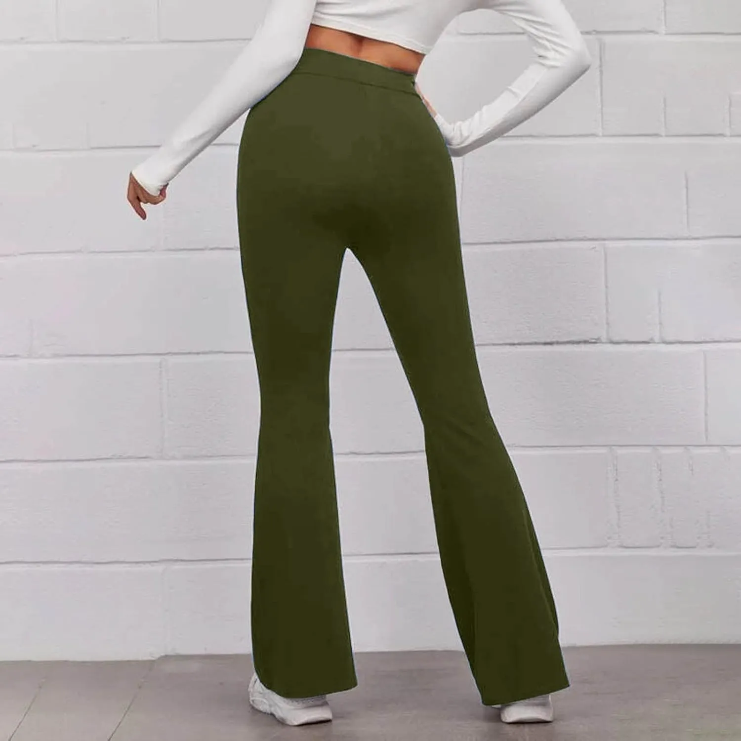 Women's Solid Casual Elastic High Waisted Yoga Sweatpants Stretch Soft Comfy Straight Wide Leg Trousers with Pockets