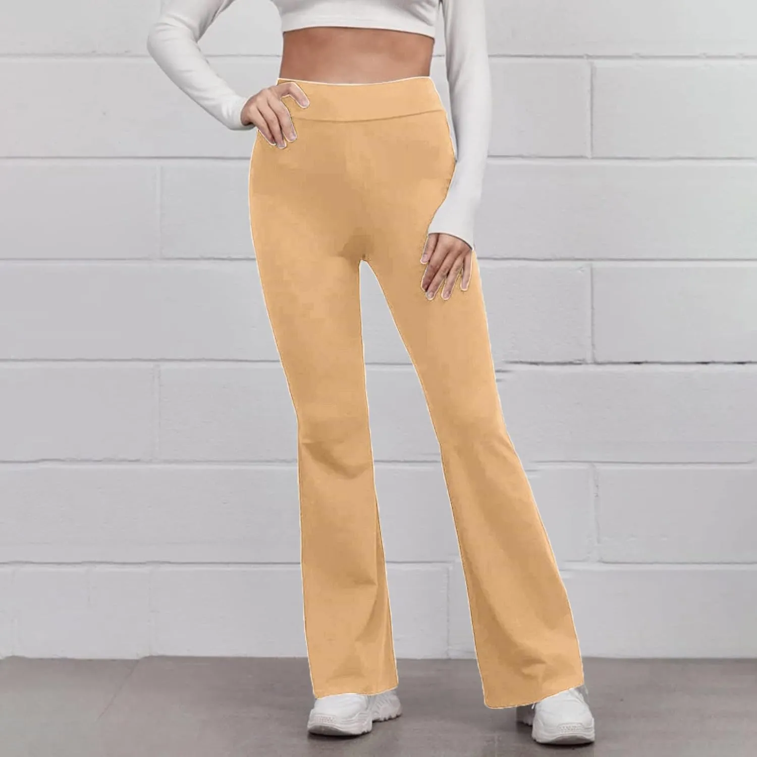 Women's Solid Casual Elastic High Waisted Yoga Sweatpants Stretch Soft Comfy Straight Wide Leg Trousers with Pockets