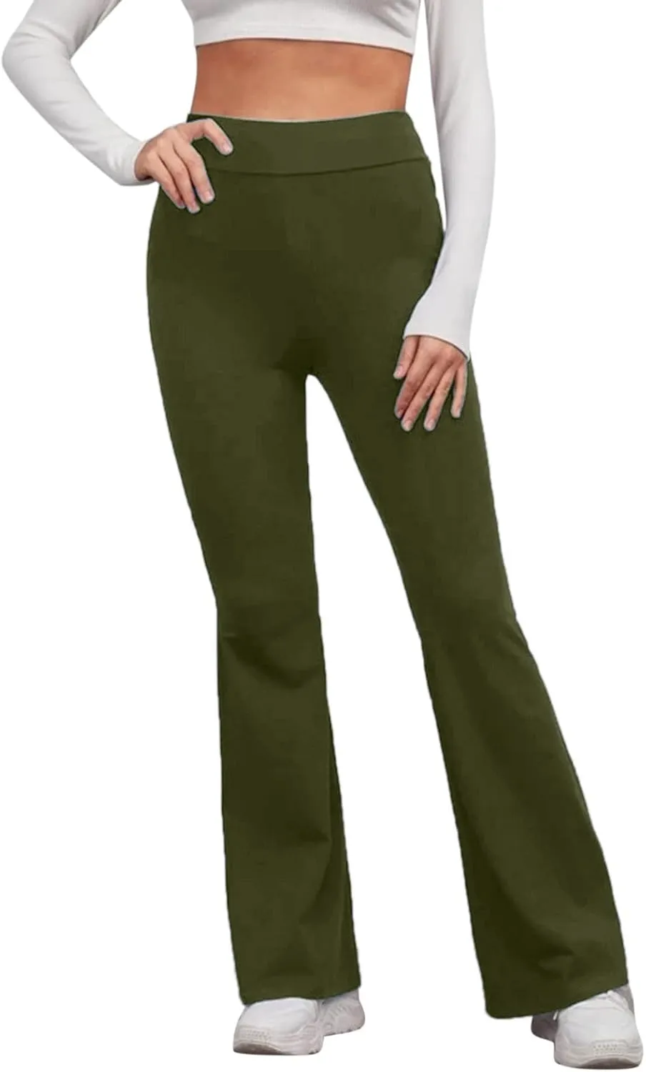Women's Solid Casual Elastic High Waisted Yoga Sweatpants Stretch Soft Comfy Straight Wide Leg Trousers with Pockets