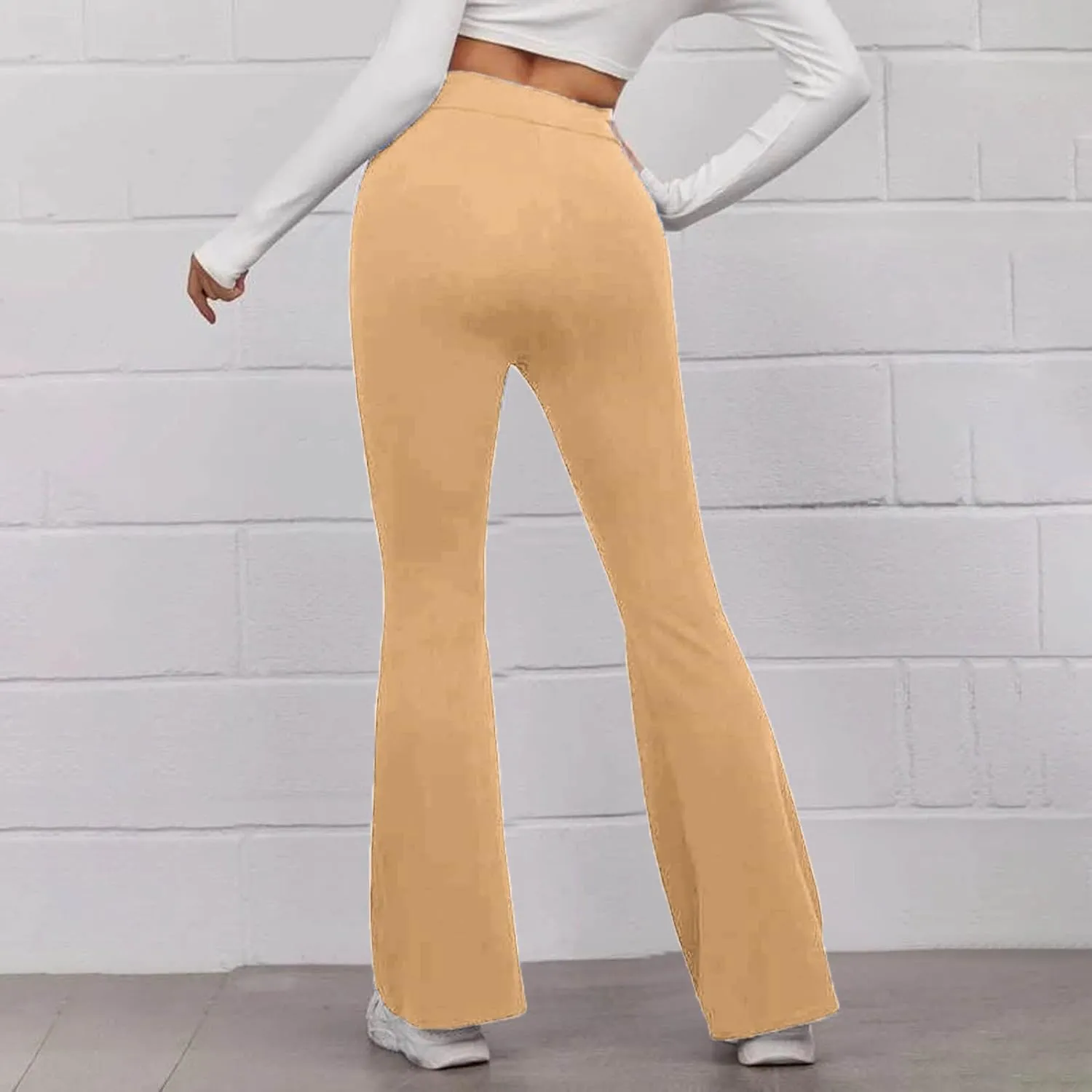 Women's Solid Casual Elastic High Waisted Yoga Sweatpants Stretch Soft Comfy Straight Wide Leg Trousers with Pockets