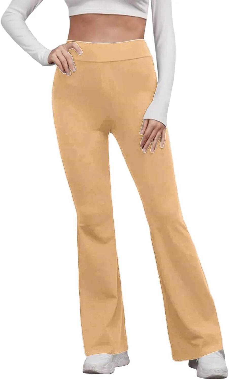 Women's Solid Casual Elastic High Waisted Yoga Sweatpants Stretch Soft Comfy Straight Wide Leg Trousers with Pockets