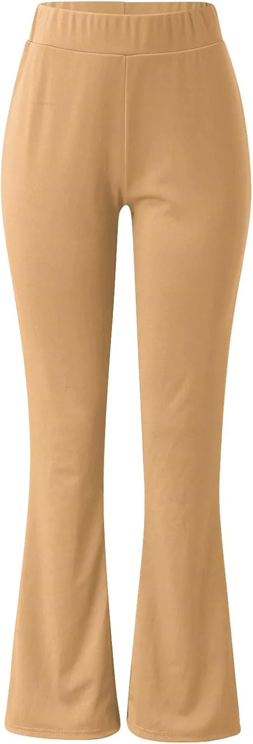 Women's Solid Casual Elastic High Waisted Yoga Sweatpants Stretch Soft Comfy Straight Wide Leg Trousers with Pockets