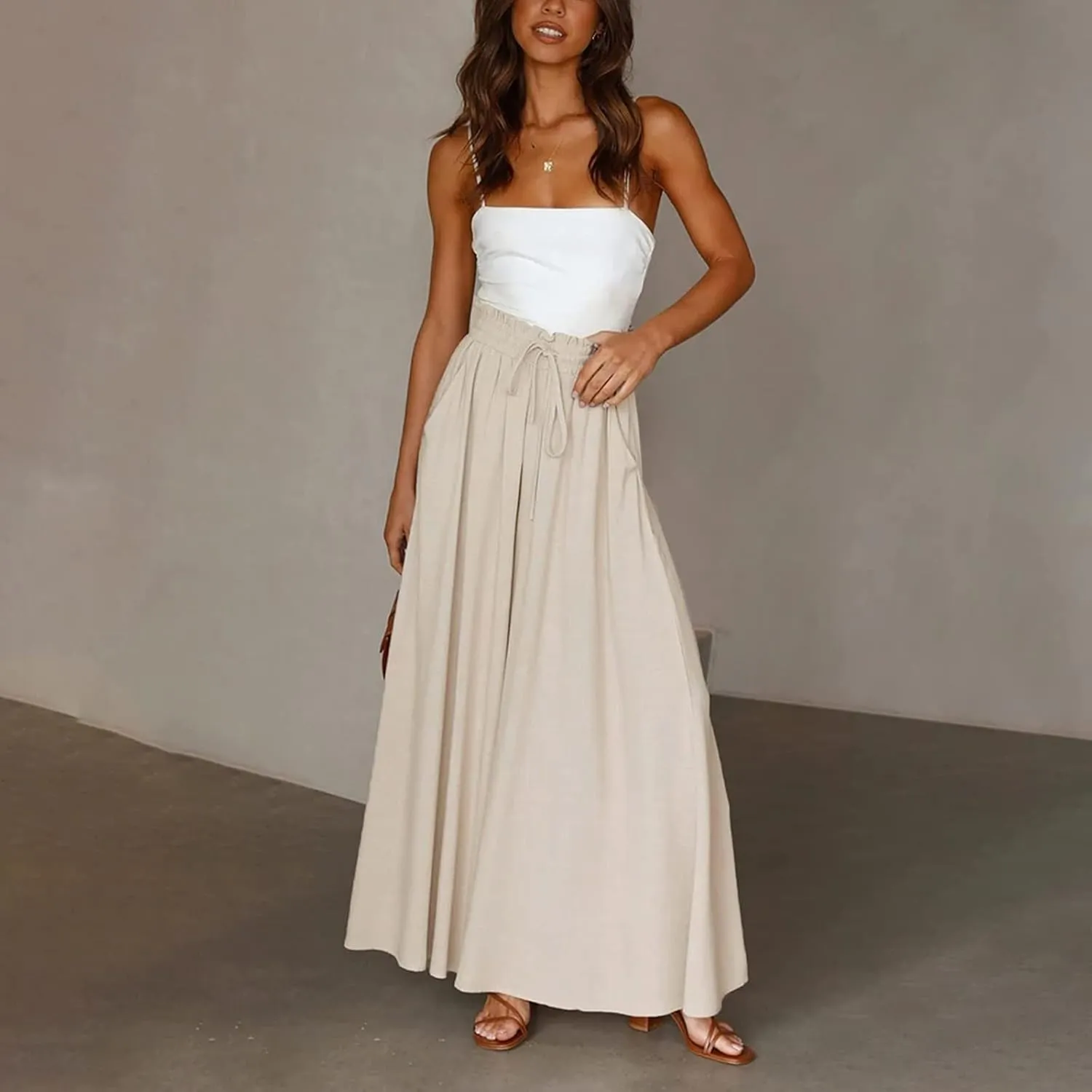 Women's Solid Flowy High Waist Yoga Trousers 2023 Elegant Soft Comfy Lightweight Plus Size Baggy Pants