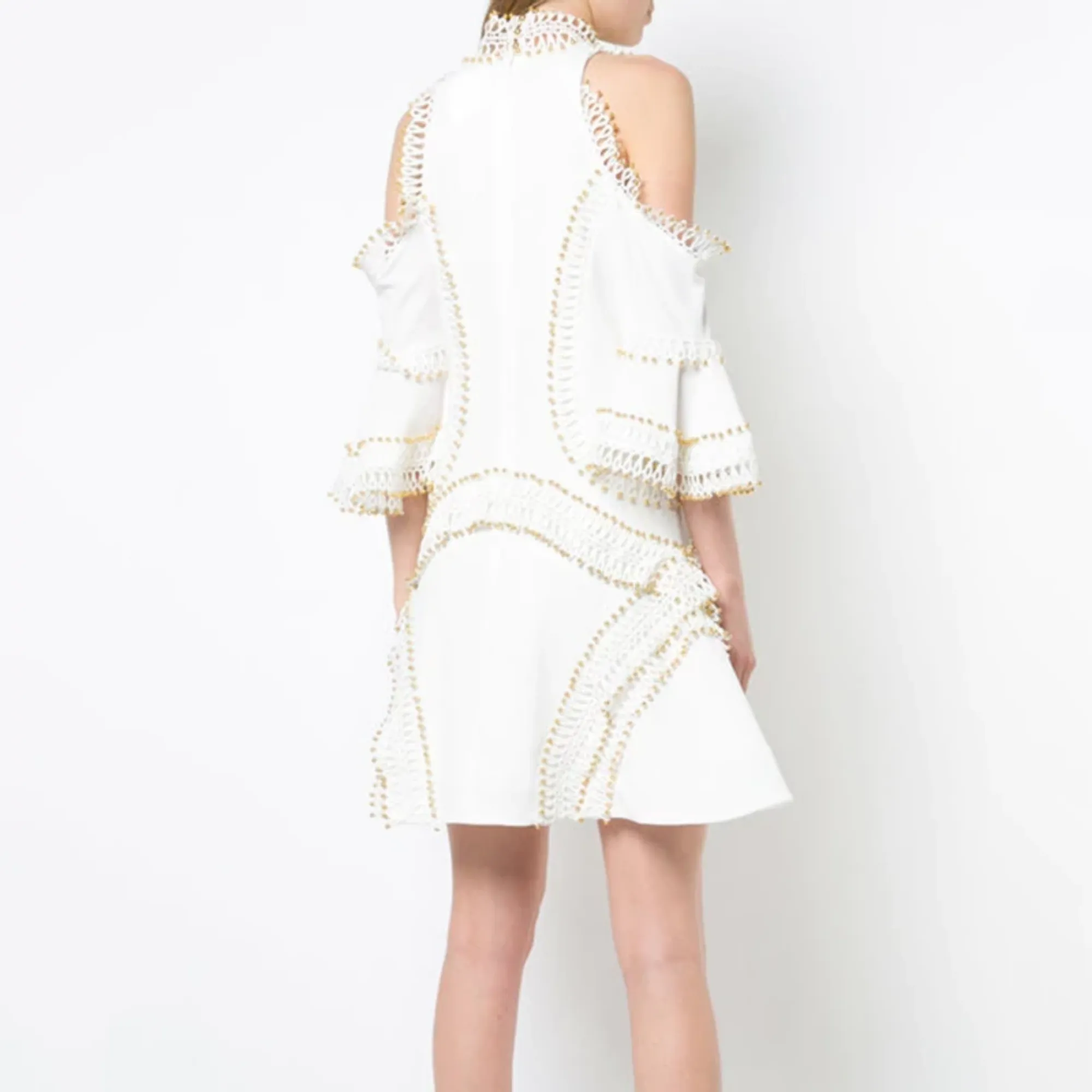 Women's Spring Beading Flare-Sleeved Off-Shoulder Mini Dress