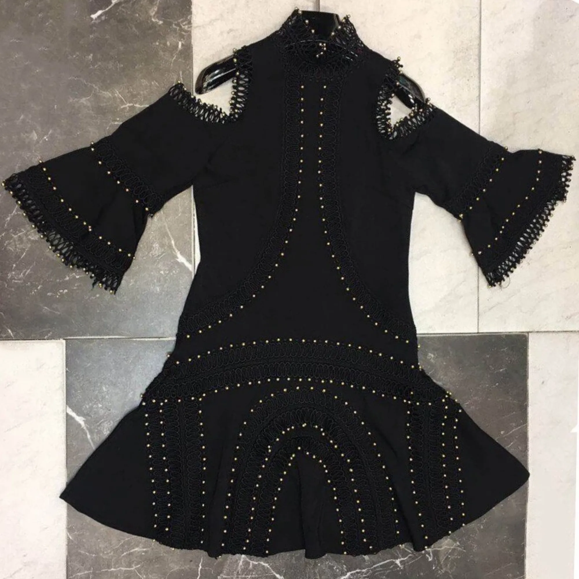 Women's Spring Beading Flare-Sleeved Off-Shoulder Mini Dress