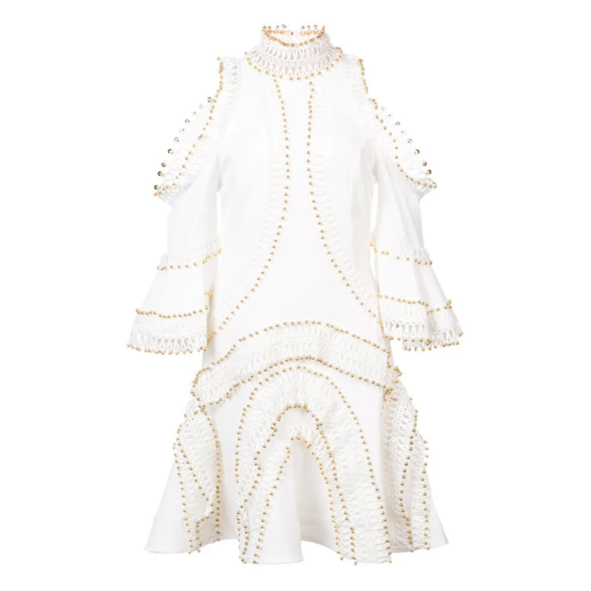 Women's Spring Beading Flare-Sleeved Off-Shoulder Mini Dress