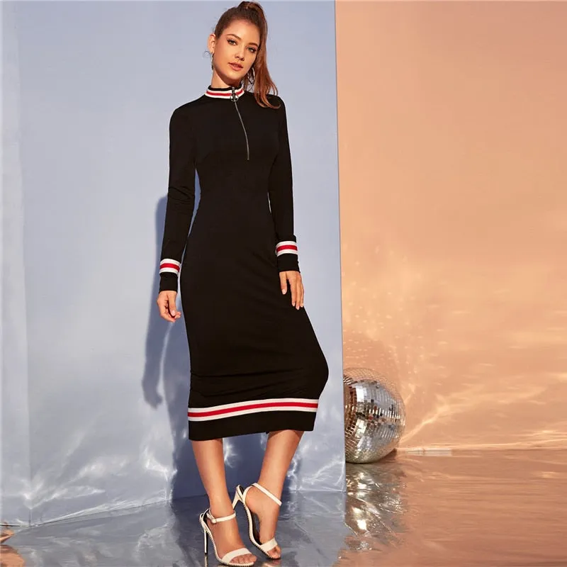 Women's Spring Casual Polyester Striped Long Dress
