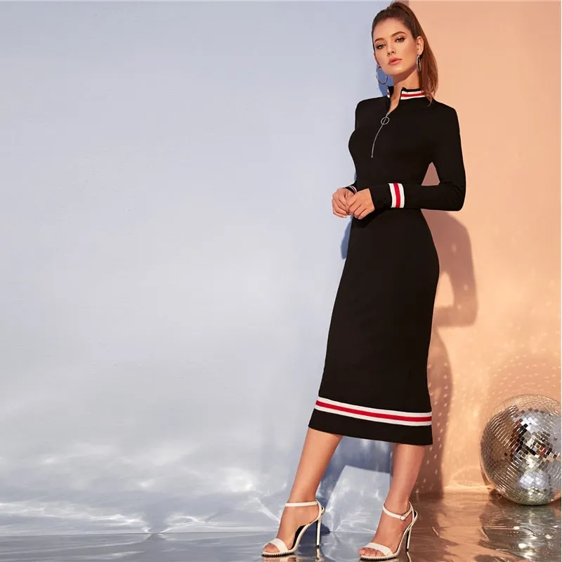 Women's Spring Casual Polyester Striped Long Dress