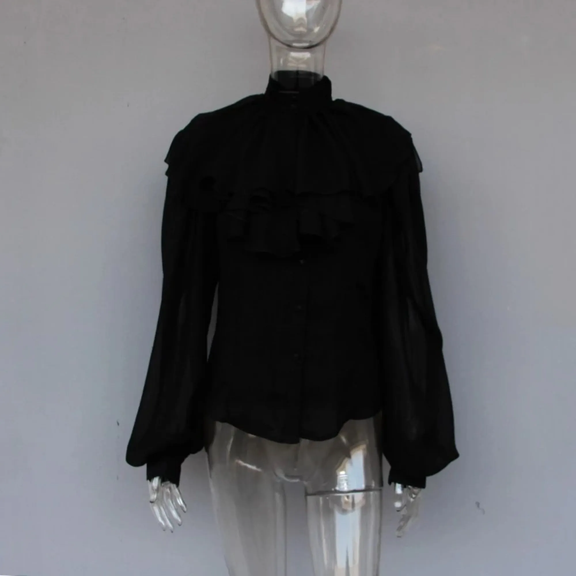 Women's Spring Chiffon Long-Sleeved Blouse With Buttons