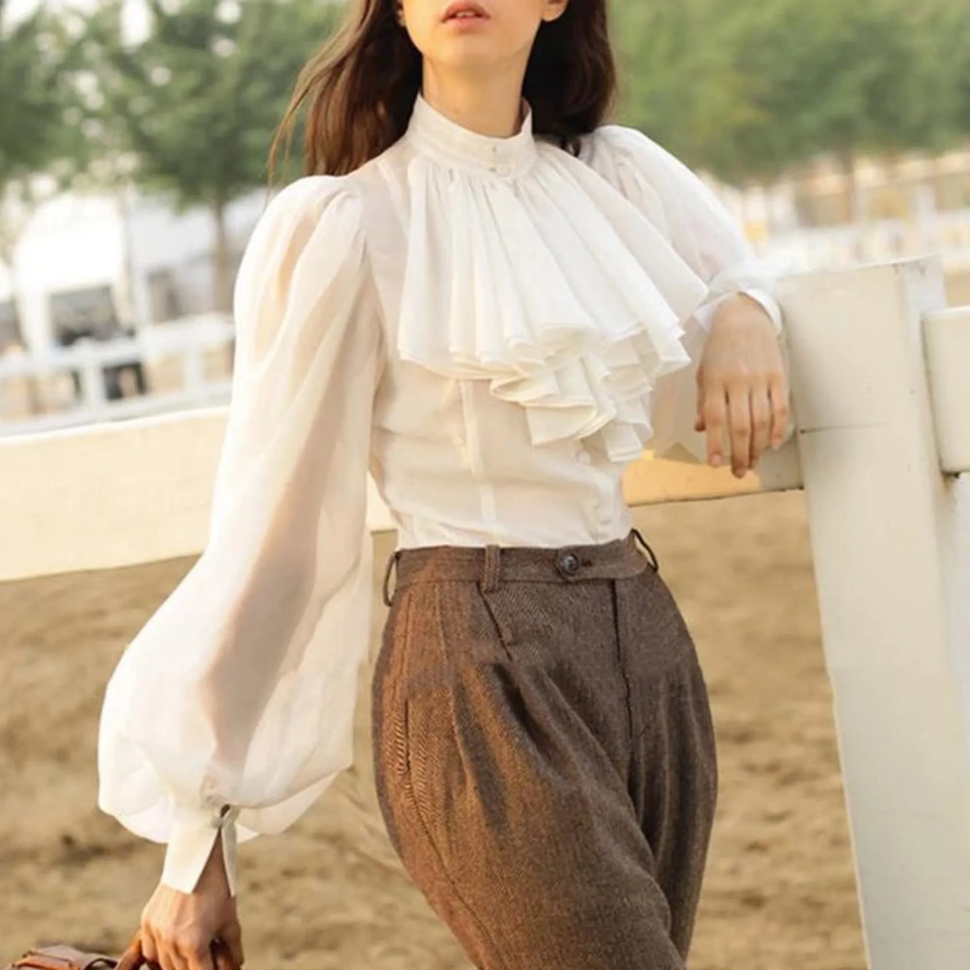 Women's Spring Chiffon Long-Sleeved Blouse With Buttons