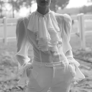 Women's Spring Chiffon Long-Sleeved Blouse With Buttons