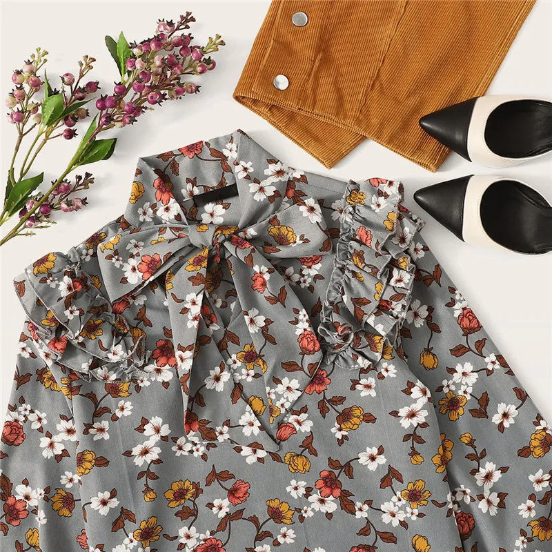 Women's Spring Polyester Floral Blouse With Ruffles