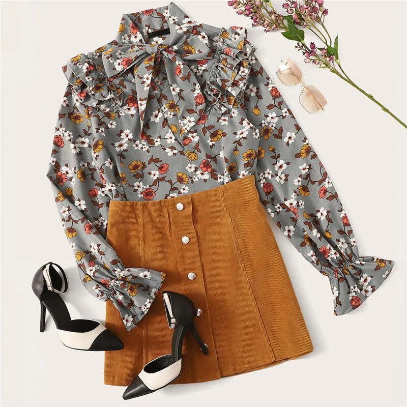 Women's Spring Polyester Floral Blouse With Ruffles