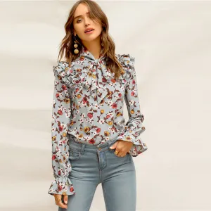 Women's Spring Polyester Floral Blouse With Ruffles