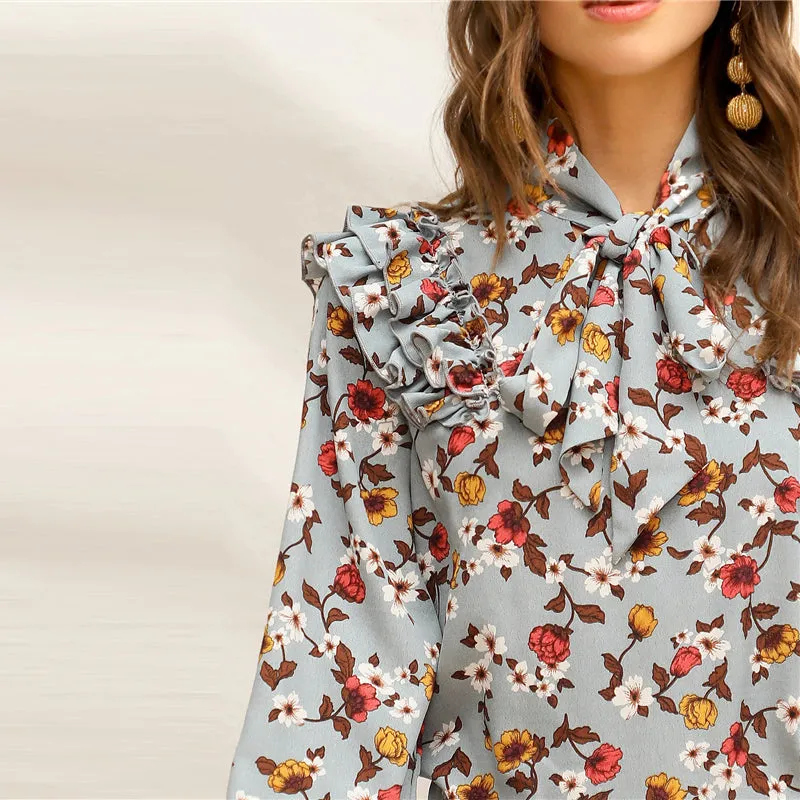 Women's Spring Polyester Floral Blouse With Ruffles