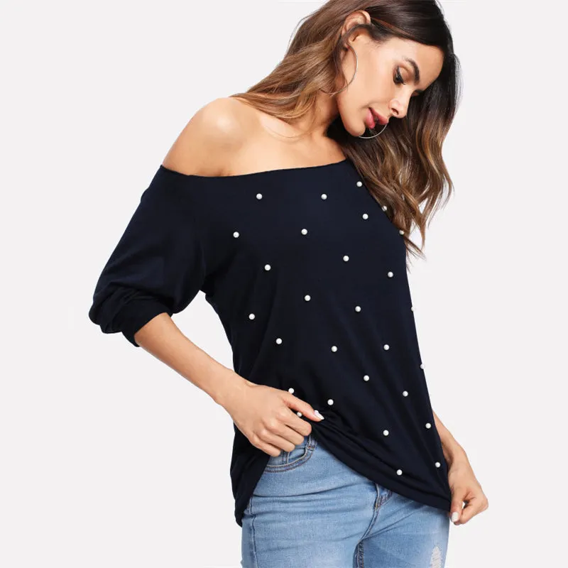 Women's Spring T-Shirt With Pearl