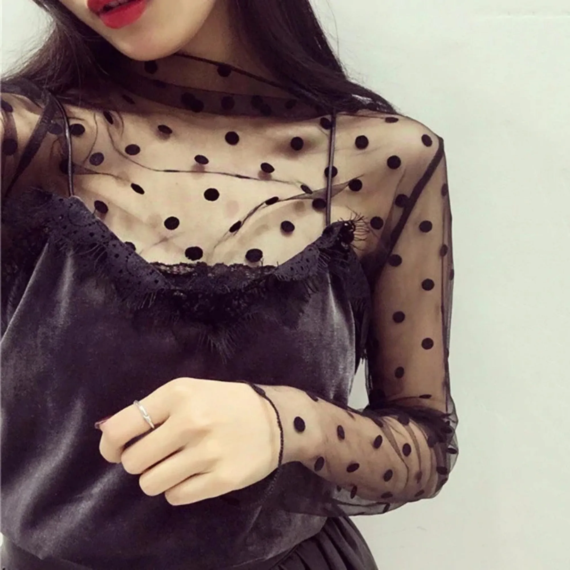 Women's Spring Transparent Polyester Mesh T-Shirt