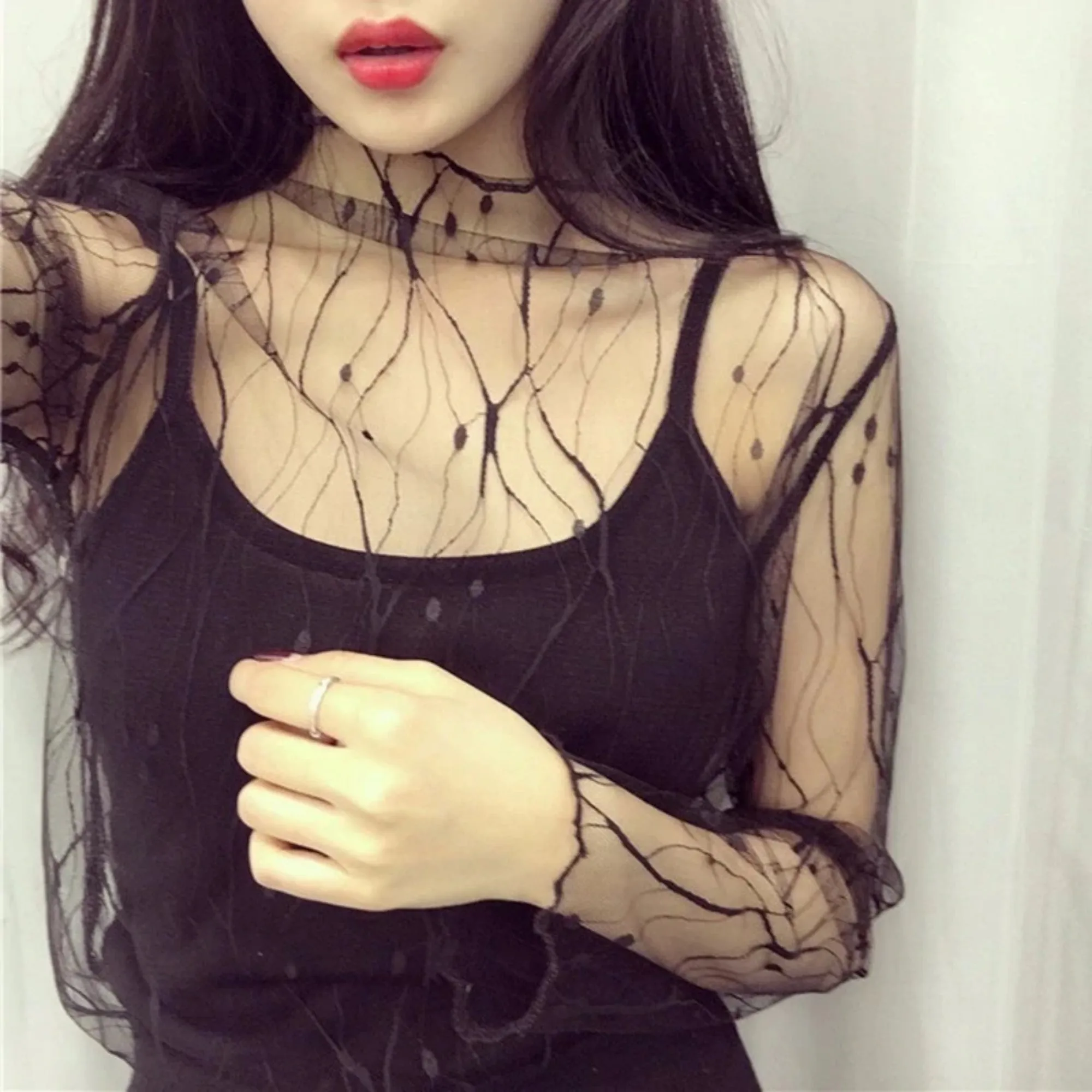 Women's Spring Transparent Polyester Mesh T-Shirt