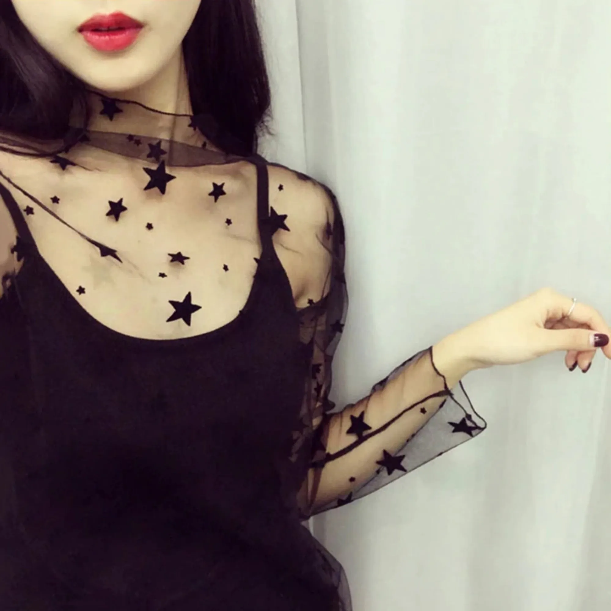 Women's Spring Transparent Polyester Mesh T-Shirt