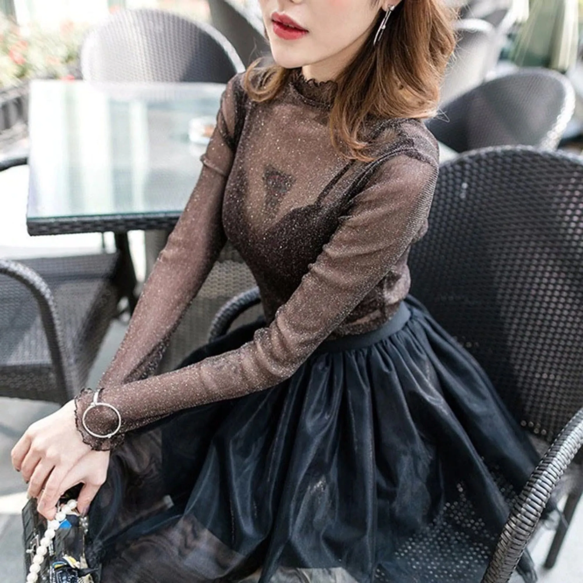 Women's Spring Transparent Polyester Mesh T-Shirt