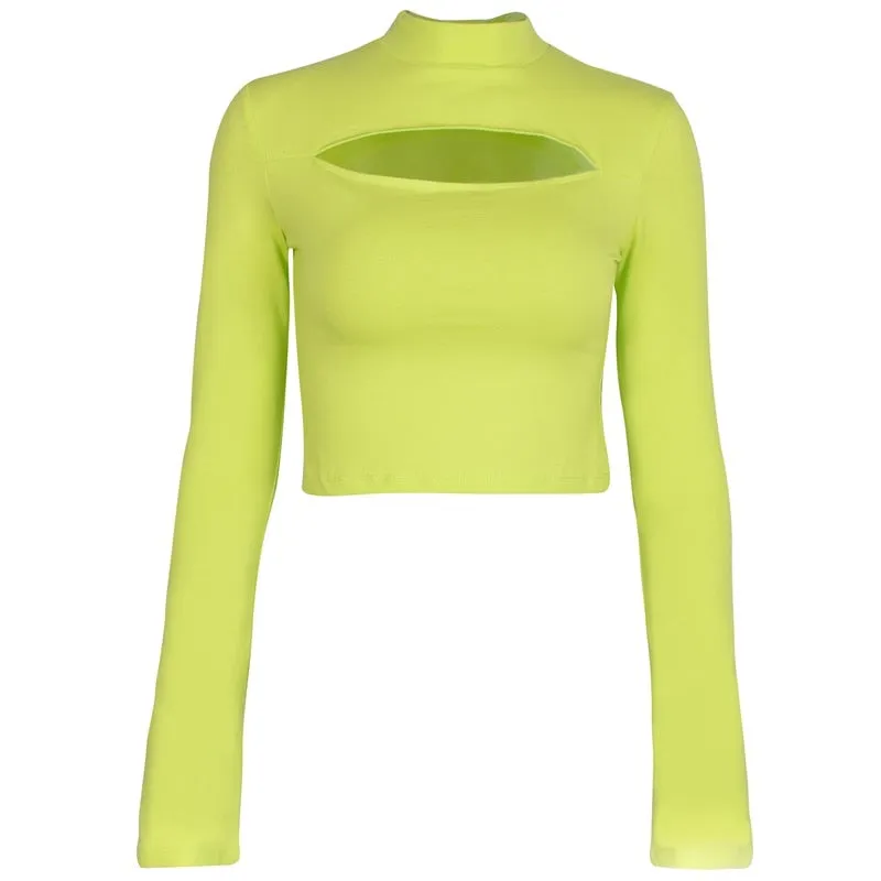 Women's Spring/Autumn Long-Sleeved Hollow Out Bodycon T-Shirt