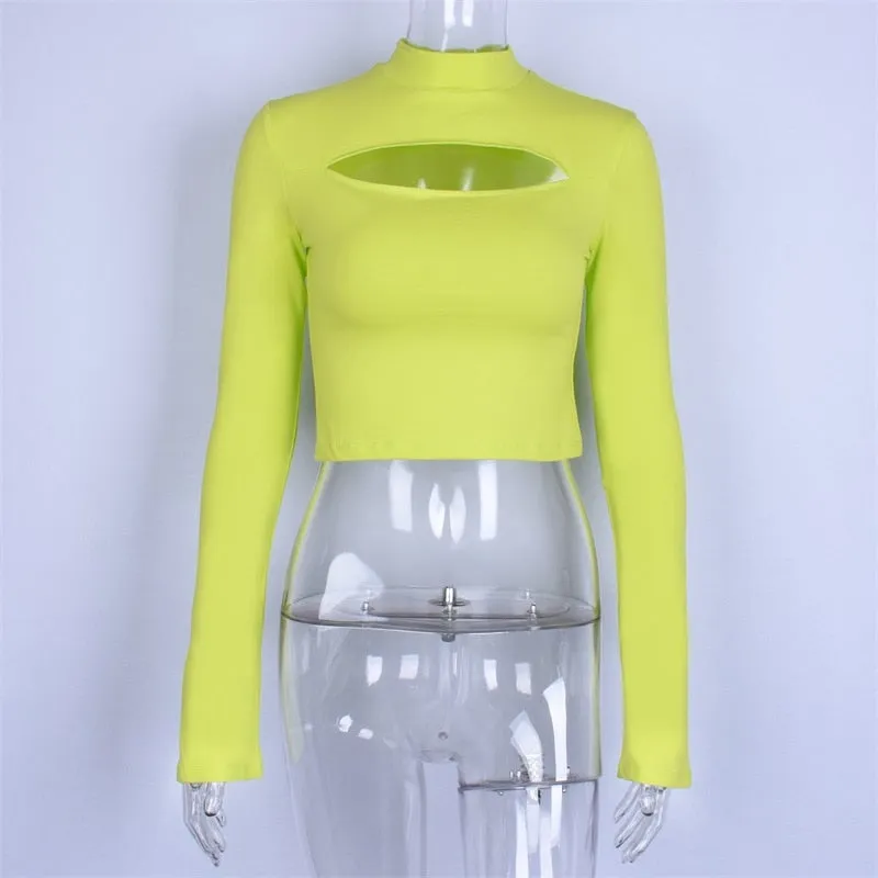 Women's Spring/Autumn Long-Sleeved Hollow Out Bodycon T-Shirt